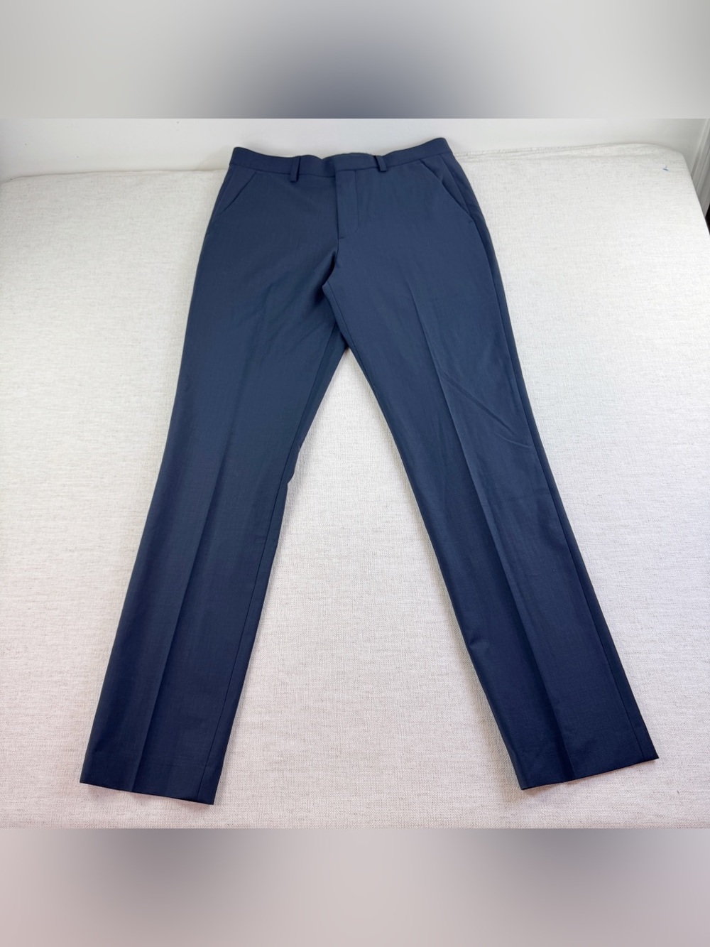 Express Men 29x34 extra slim wool blend Dress Pants wrinkles resistant navy blue
